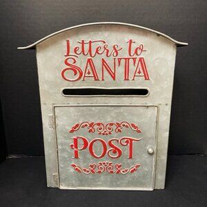 Letters to Santa Post Mailbox Metal Wall Hang Shelf Sit Christmas Seasonal